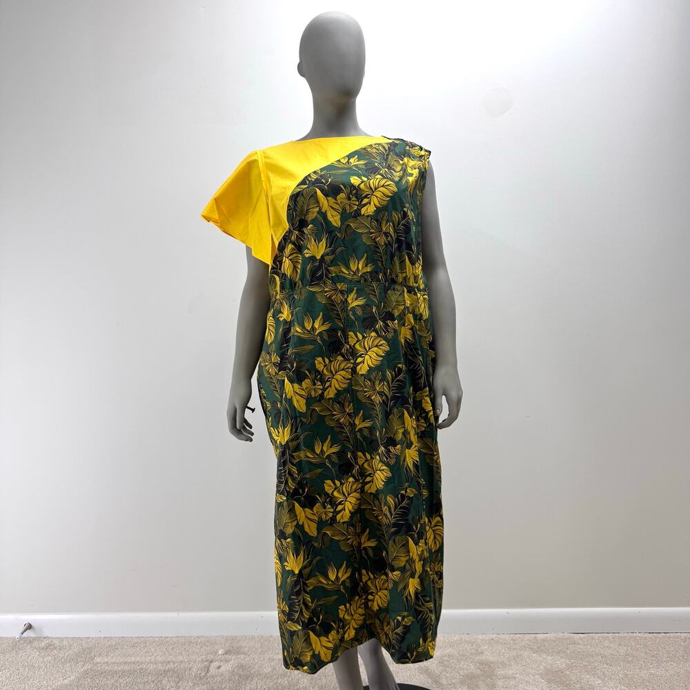 NWT Marina Rinaldi X Fausto Puglisi Cotton Blend Tropical Dress US 22 Resortwear